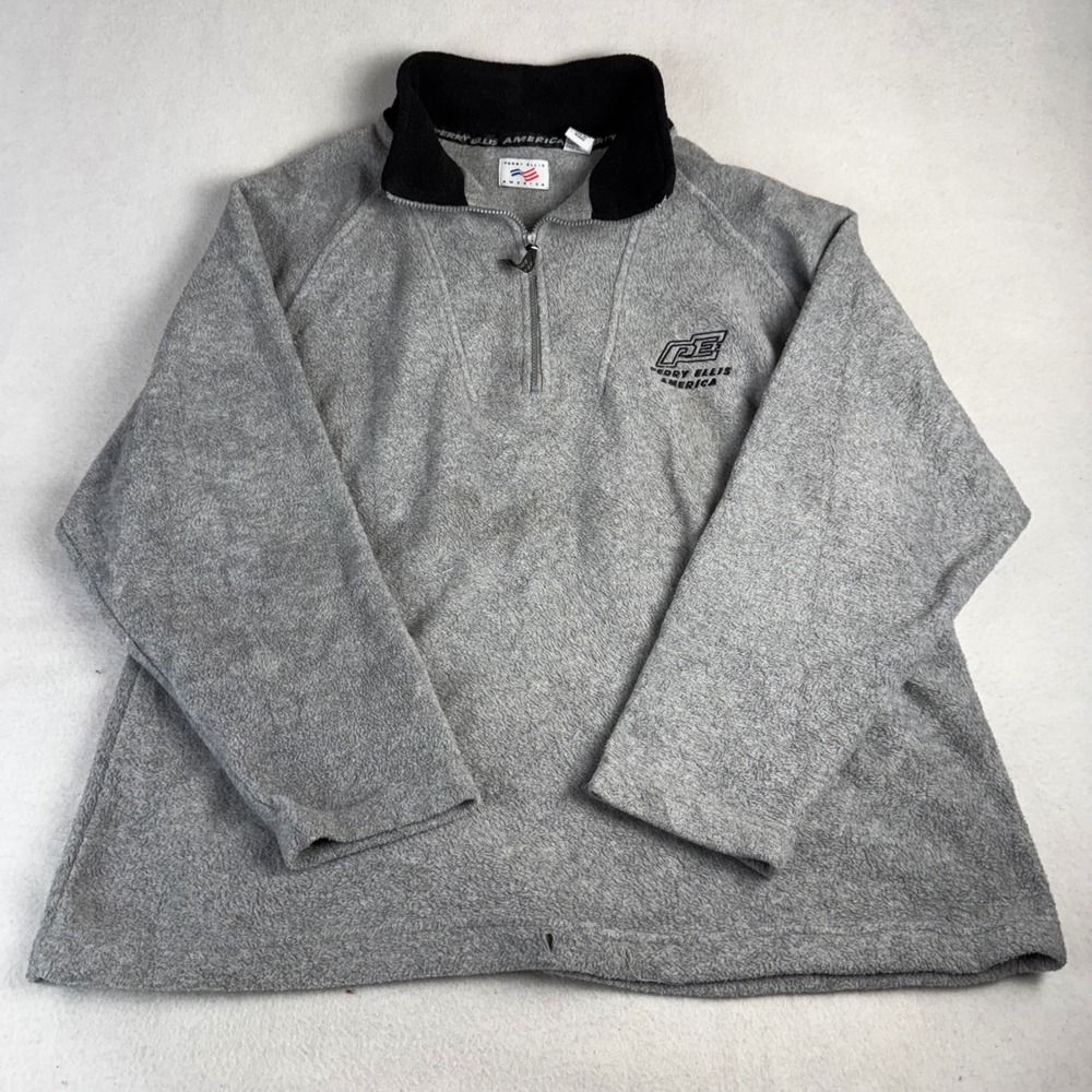 Mens Perry Ellis America Vintage Quarter Zip Fleece Pullover Grey Black Large
